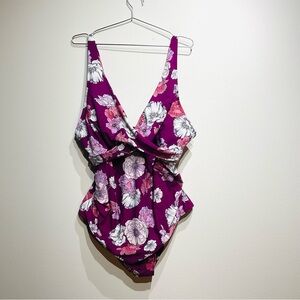 Freshwater Floral Magenta One-Piece Swimsuit 2XL Corset Lace up. Pretty design
